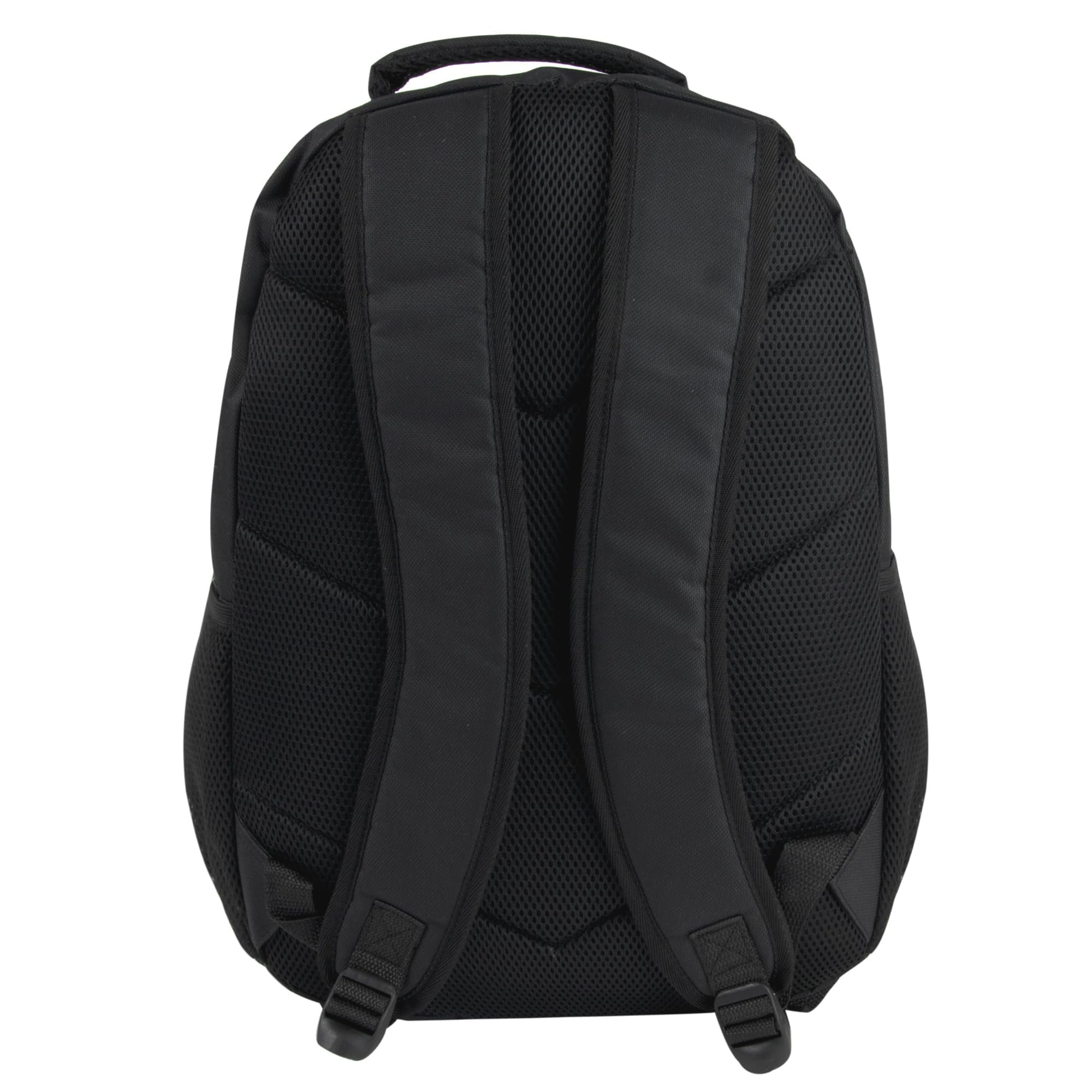 Trail Maker 24 Pack of Bulk Wholesale 19 Inch Heavy Duty, Dual Compartment, Laptop Backpacks with Skateboard Straps for Work, School, College, Skating, Charity and Homeless Donation in All Black Pack