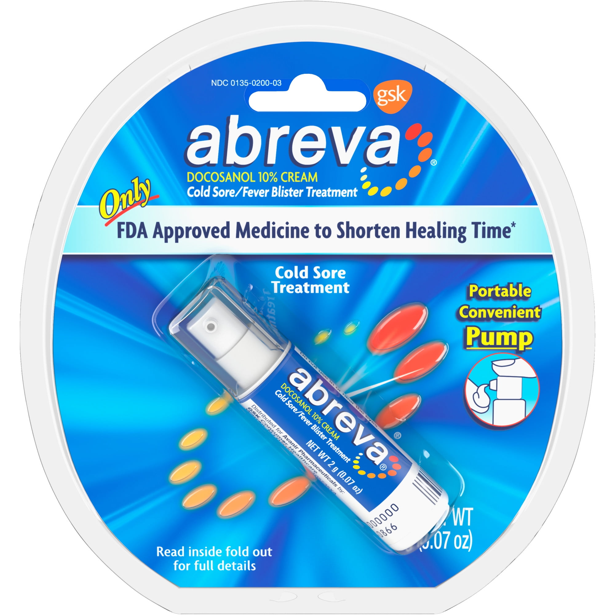 Abreva Docosanol 10% Fever Blister and Cold Sore Treatment, 0.07 Oz