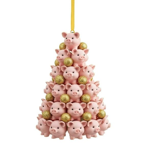 LanSuare Stacking Pig Christmas Hanging Ornaments, 2D Animal Shaped Christmas Tree Decorations, Winter Stacking Tree Ornaments, Hanging Gift for Animal Lover