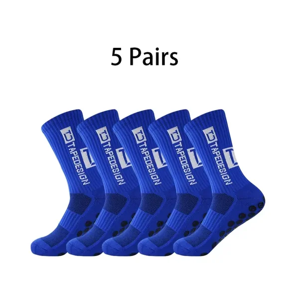 LNGOOR 5 Pairs New Mid-barrel Football Socks Anti-slip Silicone Bottom Thickened Towel Cushioning Soccer Basketball Yoga