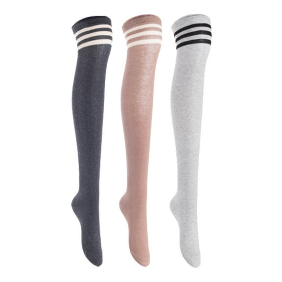 Lian LifeStyle Women's 3 Pairs Adorable Comfortable Soft Thigh High Over Knee High Cotton Socks, Size 6-9, JMYP1022 DarkGrey, Khaki, LightGrey