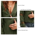 thumbnail image 4 of Top informal para mujer, cuello en V profundo, manga larga hueca, ajuste holgado, blusa de señora de Color puro para el trabajo, vacaciones diarias, verde L, 4 of 6