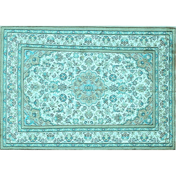 Ahgly Company Indoor Rectangle Medallion Light Blue Traditional Area Rugs, 6' x 9'