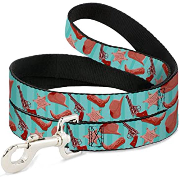 Buckle-Down Dog Leash Sheriffs Gear Vertical Stripe Turquoise Browns 6 Feet Long 0.5 Inch Wide