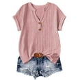 thumbnail image 6 of BiZtdJrK Plus Size Knit Top for Women Button Up V Neck Short Sleeve Solid Casual T Shirts Lightweight Loose Summer Blouse Pink XXXXL, 6 of 8