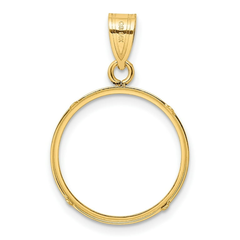 14k Yellow Gold Diamond Cut Prong Setting Coin Bezel Pendant