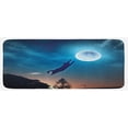 thumbnail image 1 of Cat Kitchen Mat, Pet Jumping in the Air Catching the Moon at Night Sky Stars Fantasy Art, Plush Decorative Kitchen Mat with Non Slip Backing, 47" X 19", Blue Magenta, by Ambesonne, 1 of 1