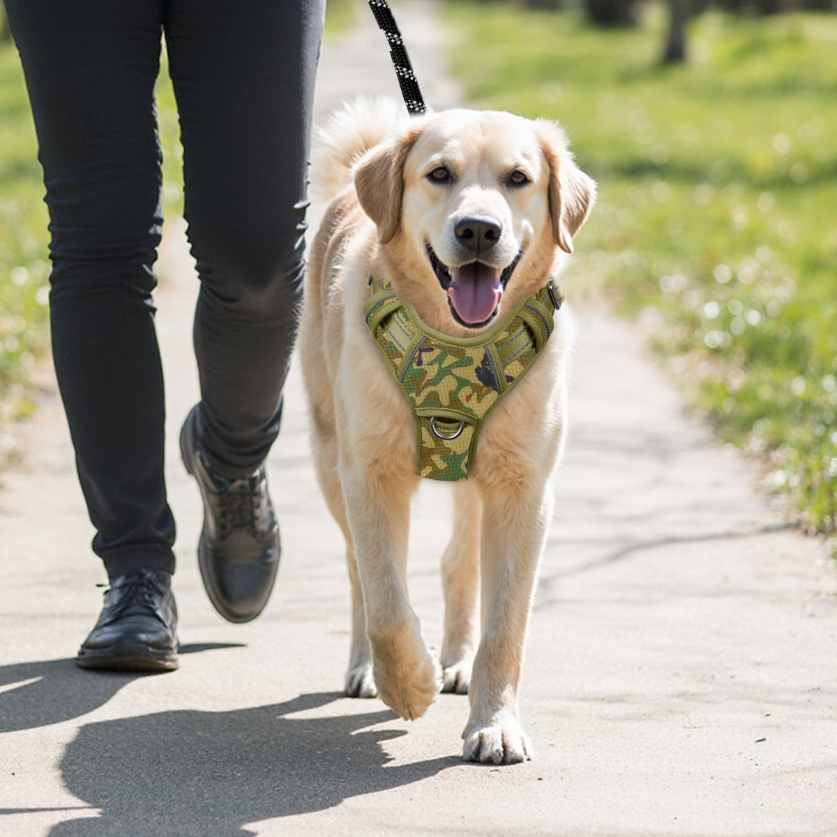 BARKBAY No Pull Dog Harness Large Reflective Dog Harness with Front Clip and Easy Control Handle for Walking Training Running with ID tag Pocket(Camo,XL)