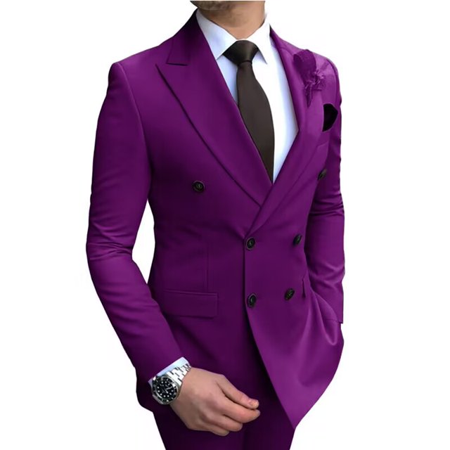 Men's Brown Skinny Fit Two-Piece Suit Jacket and Pants for Formal Business