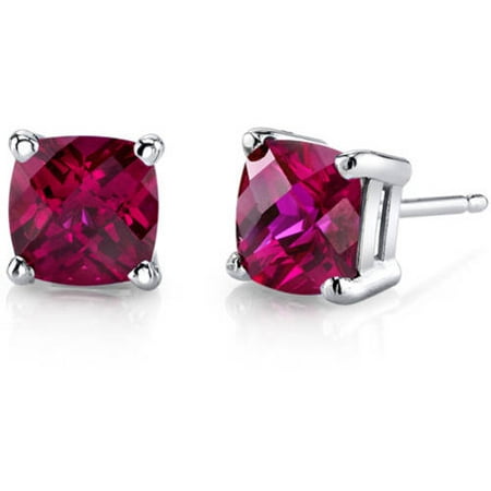 Oravo 2.50 Carat T.G.W. Cushion-Cut Created Ruby 14kt White Gold Stud Earrings