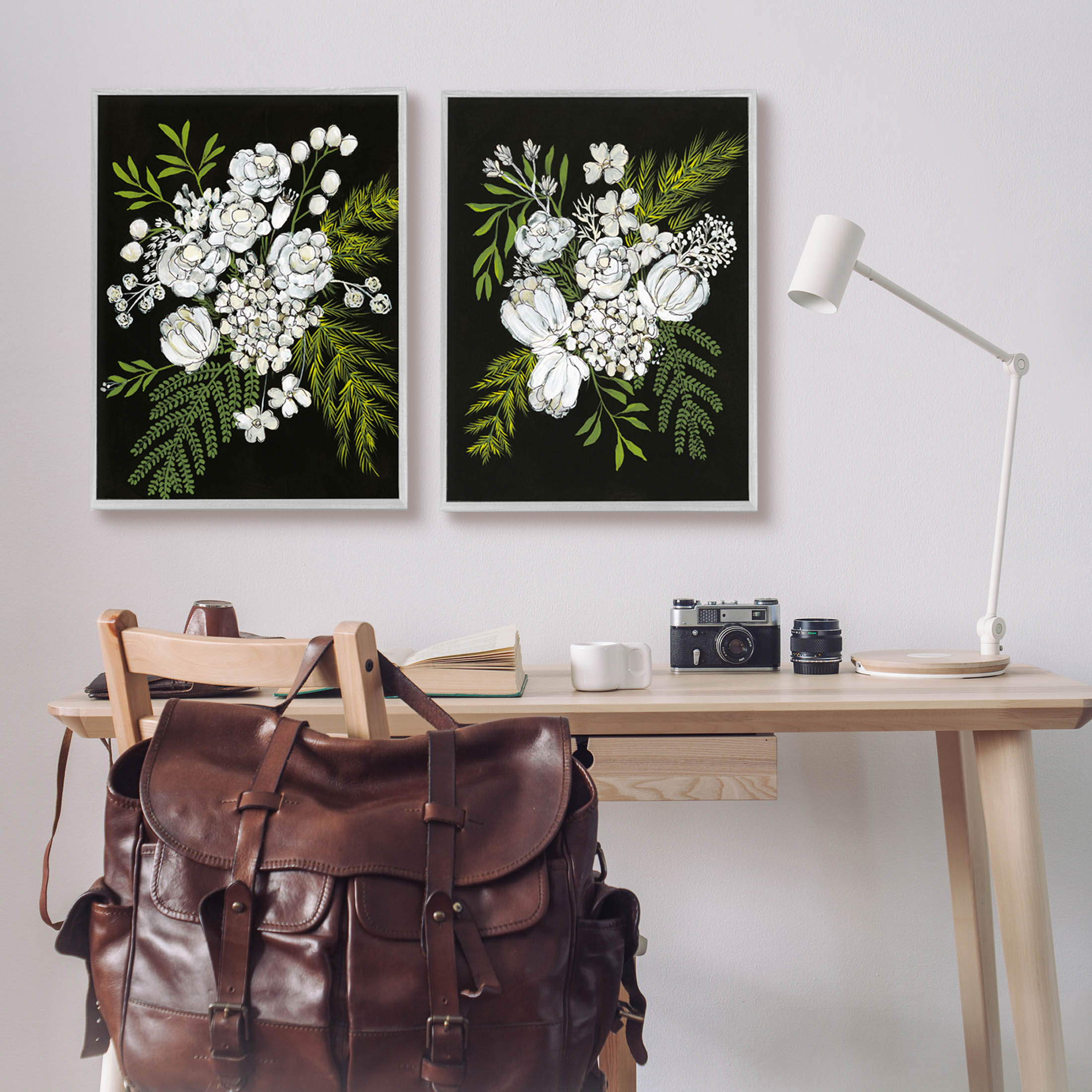 Stupell Industries Bold White Flower Blossoms Graphic Art Gray Framed Art Print Wall Art, Set of 2, Design by Regina Moore