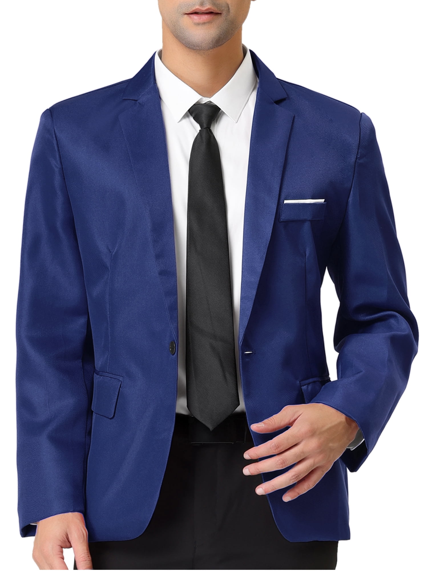 Unique Bargains Men's Blazer Single Breasted One Button Prom Suit Coat L Navy Blue