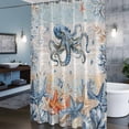 thumbnail image 3 of Oceans Marine Life Shower Curtains for Bathroom, Orange Blue Octopus Starfish Retro Wooden Washable Fabric Shower Curtain with Hooks Waterproof Bathroom Decor Sets, 36 x 78 Inches, 3 of 9
