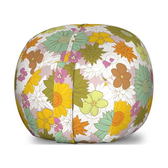 Flower Storage Toy Bag Chair, Retro Colored Big and Small Blossoms Ornamental Fresh Nature Country Cottage Pattern, Stuffed Animal Organizer Washable Bag, Small Size, Multicolor, by Ambesonne