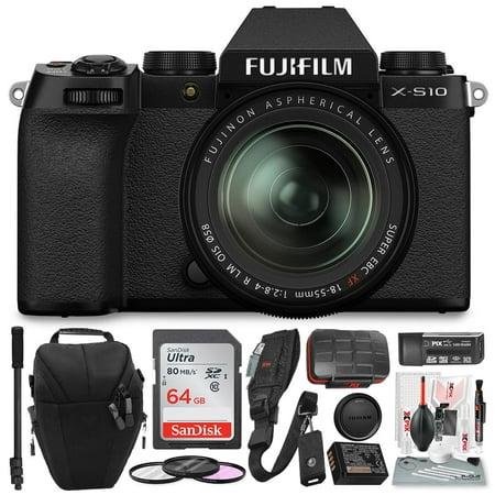 Fujifilm X-S10 Mirrorless Digital Camera Body with 18-55mm Lens, Sleek Design Accessories Bundle with 64GB SD Card