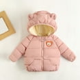 thumbnail image 3 of Baby Girls Puffer Jacket Pink Zipper Long Sleeve Bear Hooded Down Jacket Kids Warm Winter Coats for Kids 0-6 Months, 3 of 3