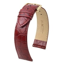 Hirsch Crocograin Leather Watch Strap - Burgundy - M - 20mm - Gold Buckle