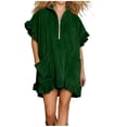 thumbnail image 2 of Women's Casual Short Sleeve Dress with Turndown Collar and Zipper Pocket, 2 of 6
