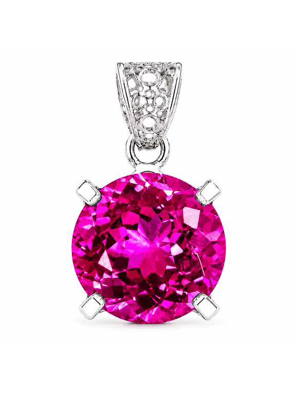 Natural Pink Ruby 925 Sterling Silver Round Gemstone Pendant, 18 Carat