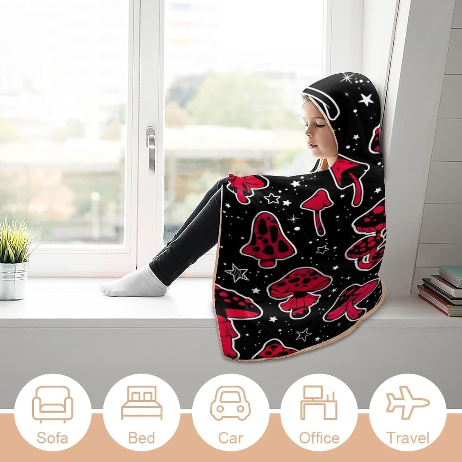 Mushroom Hooded Blanket Mushrooms Gifts for Women Mushrooms Wearable Blanket Hoodies Blankets for Bed Room Decorative