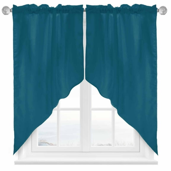Solid Dark Swag Valances for Windows 2 Pack Teal Swag Kitchen Curtains 36 Inches Long Rod Pocket Short Window Treatment for Kitchen Bathroom 36"x36"
