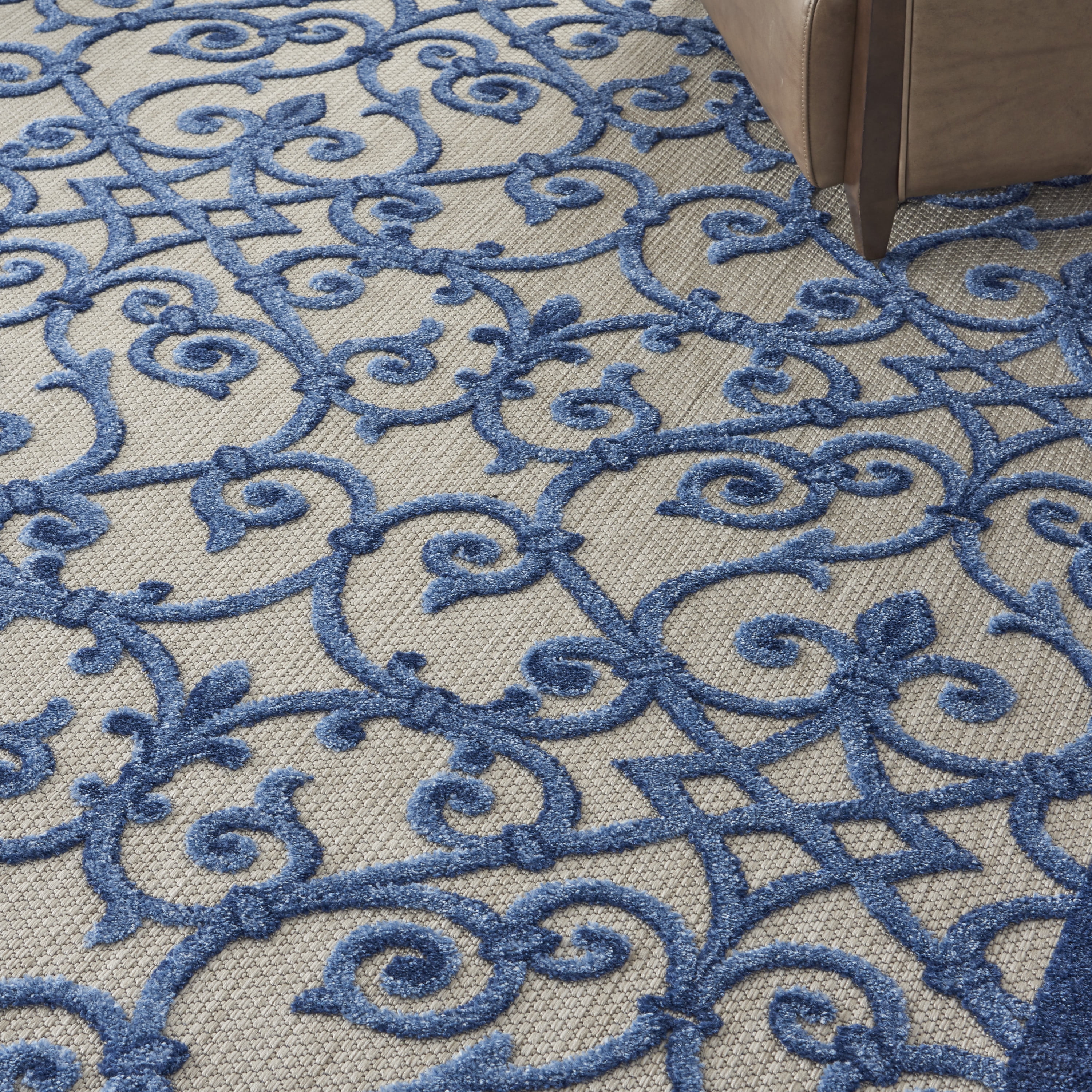 Nourison Aloha Indoor/Outdoor Grey/Blue 9'6" x 13' Area Rug, (10x13)