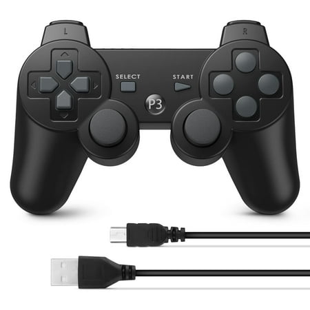 Controllers for PS3 ,Wireless Playstation 3 Gaming Controller with Double Shock & Motion Sensor, PS3 Controller Bluetooth Rechargeable Gamepad Remote PS3,Black(1 Pack)