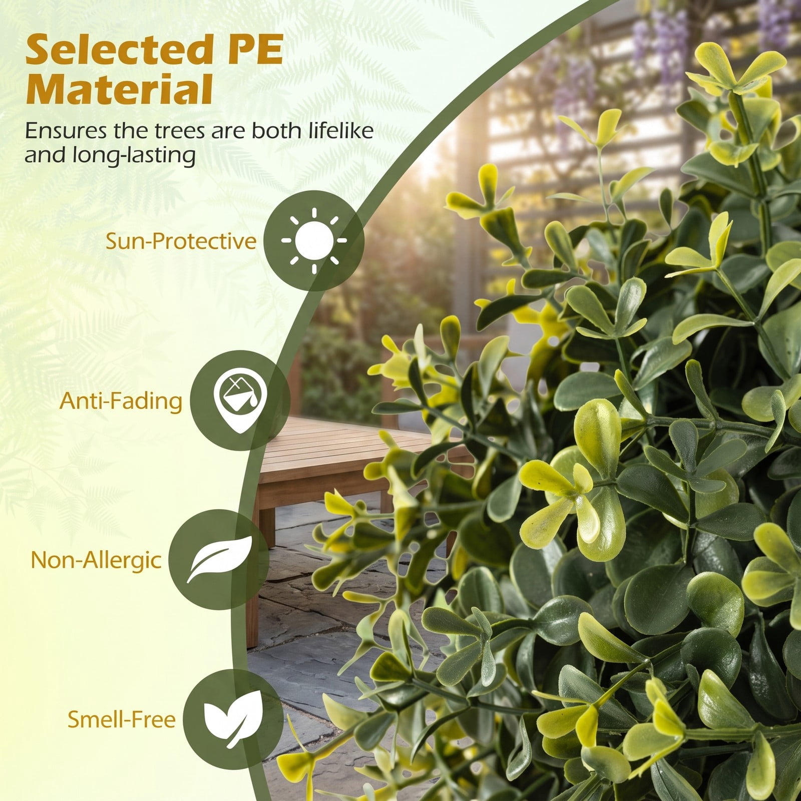ALPULON Set of 2 Artificial Double Topiary Ball Trees, 35.5 Inch Faux Boxwood Plants with Cement-Filled Pots for Indoor Outdoor Home Office Front Porch Decor, Green