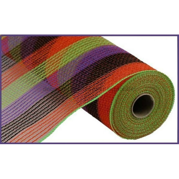 Faux Jute & Small Stripe Deco Mesh, 10.5 Inch x 10 Yards (Orange, Black, Green, Purple)