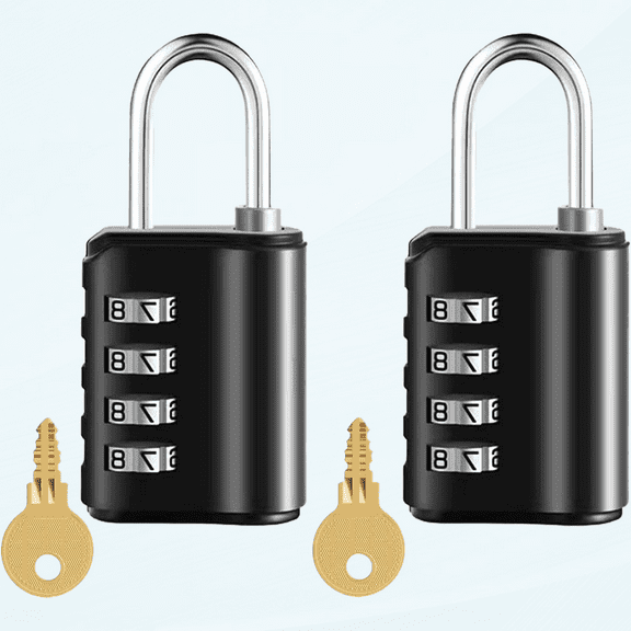 2 Pack Combination Padlock, 4 Digit Resettable Outdoor Waterproof Padlock with Keys, Combo Lock for School, Sports or Gym Locker, Employee Fence, Gate, Case, Toolbox, Hasp Storage (Black 2)