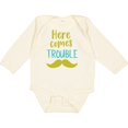 thumbnail image 3 of Inktastic Here Comes Trouble, Mustache, Moustache Boys or Girls Long Sleeve Baby Bodysuit, 3 of 5