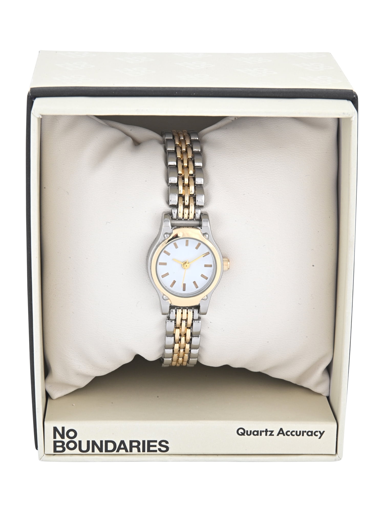No Boundaries Adult Female Twotone Mini Round Case Watch with Matching Link Bracelet.