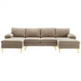 thumbnail image 2 of Convertible Sectional Sofa with Double Chaise Lounge, 110.63" U-Shaped Accent Sofa with 2 Arm Pillows and Golden Metal Legs, Modern Fabric Upholstered Sectional Sofa for Apartment Office, Camel, 2 of 7