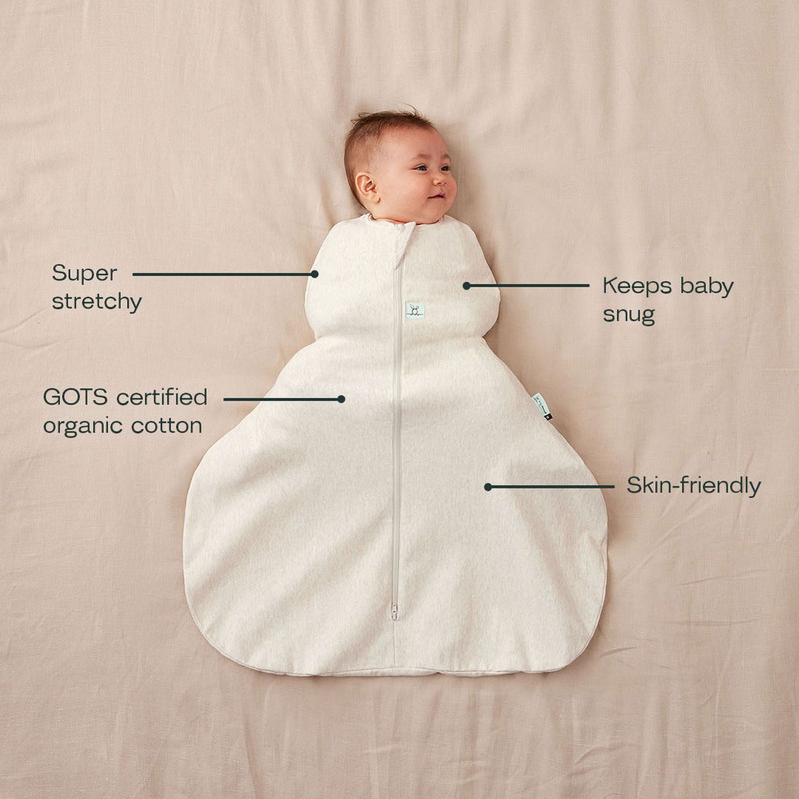 ergoPouch 2.5 TOG Hip Harness Cocoon Swaddle Bag - Our Baby Swaddle Provides a Snug and Gentle Sleep - Swaddle for Baby Made of Organic Cotton & Breathable Material (3-6 Months, Oatmeal Marle)
