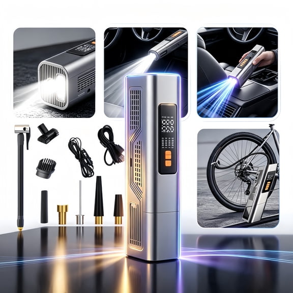 Tyre Inflator Air Compressor, Faster Inflation Cordless Tyre Pressure Pump with Digital Pressure Gauge, Car Tyre Pump with LED Light for Car, Electric Bikes, Motorcycle, Bike, Ball