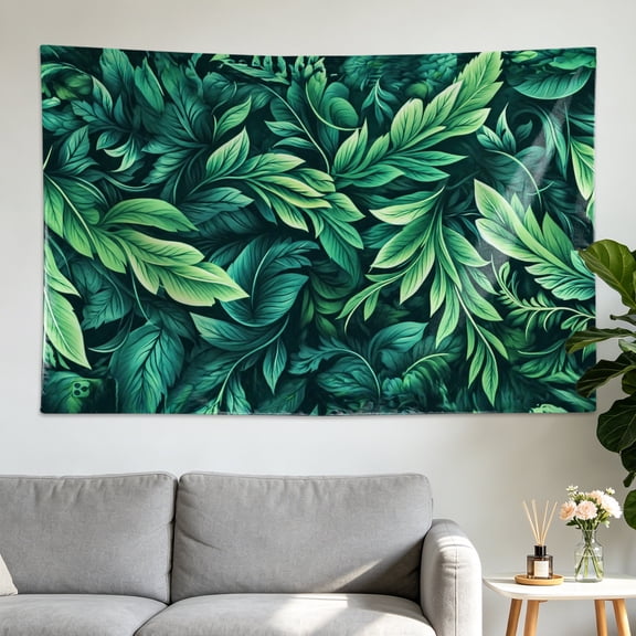 Green Botanical Tropical Leaf Wall tapestry,Large size Printed Horizontal Tapestry blanket,Polyester Fabric Wall Hanging for living room,bedroom,No Installation Required,Indoor,Outdoor,Gift for Famil