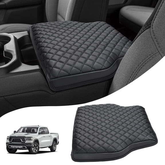 KBH Center Console Cover for Dodge Ram 1500 2019-2025 New Model with Jump Seat, Armrest Cushion Pad Cover for Ram 1500 Accessories, Black Leather Middle Console Protector