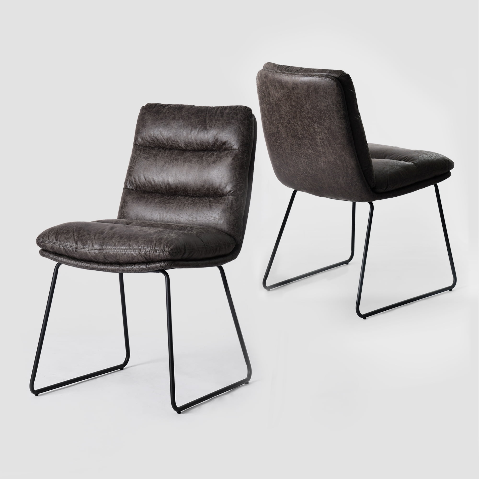 Homy Casa - Ensemble de 2 chaises de salle à manger rembourrées grises avec assise moelleuse et structure métallique antidérapante