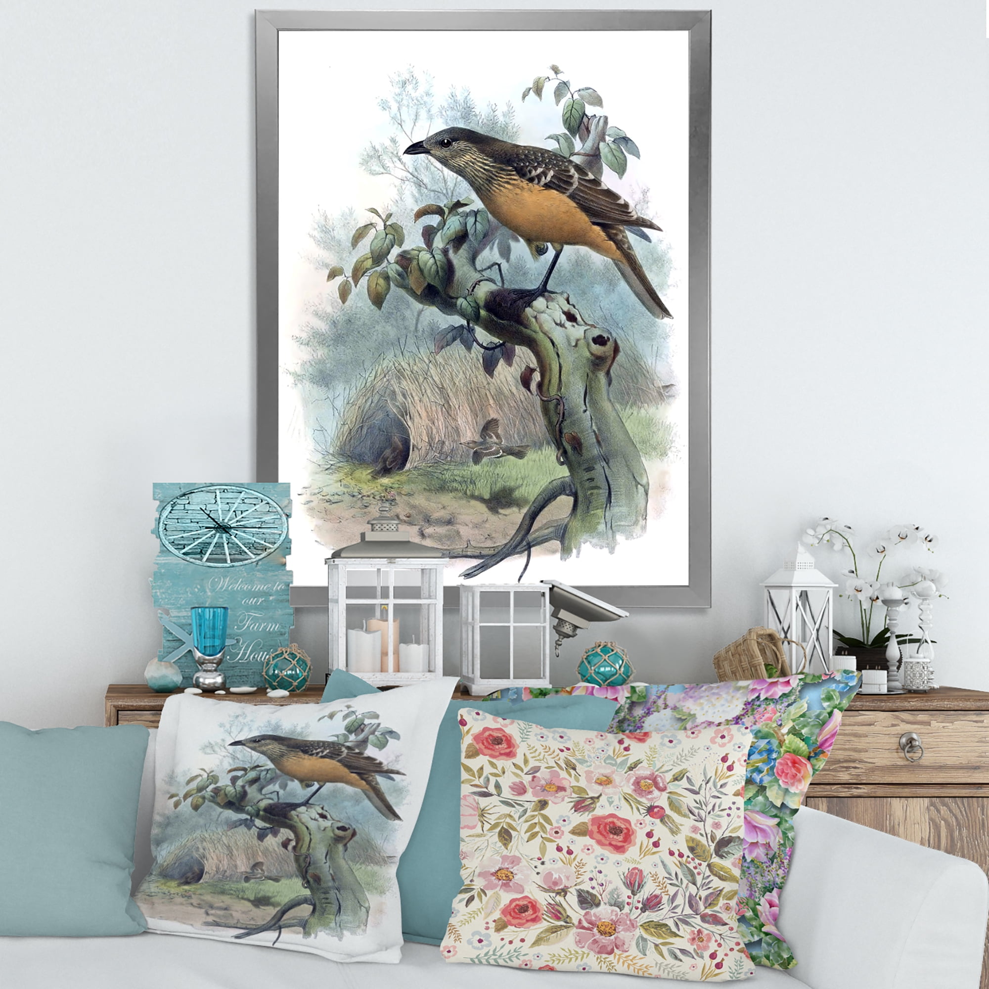 Designart 'The Paradise Birds on a Tree Branch' Traditional Framed Art Print