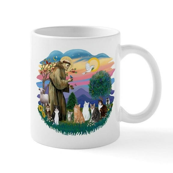 CafePress - St Francis (Ff) 7 Cats Mug - 11 oz Ceramic Mug - Novelty Coffee Tea Cup