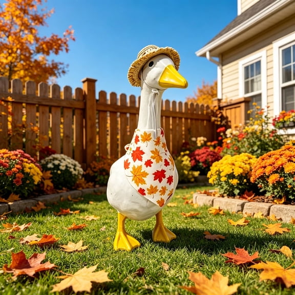 Fmbmuo Porch Goose Outfits Fall 23 Inch White Outdoor Decor, Weather-Resistant, Cloths Modern with Hat for Patio Yard Lawn Art Decorations