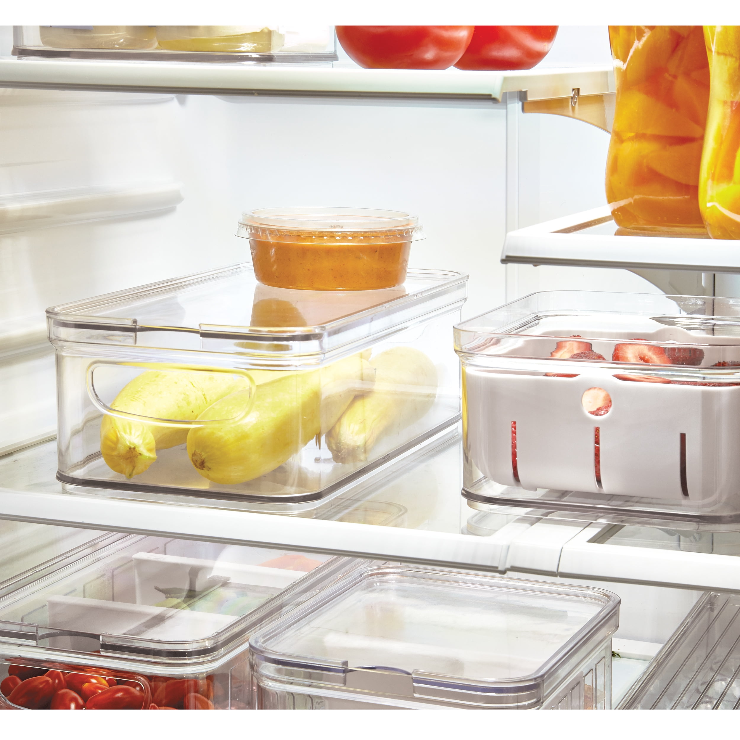 iDesign Stackable Fridge Organizer Bins with Lid for Fresh Produce - Ideal for Fruits, Vegetables, and Snacks