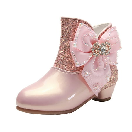 

MPWEGNP Girls Boots Autumn And Winter Bowknot Cute Children Boots Women New Side Zipper Children s Princess Boots Apparel Short Sparkly Boots for Toddlers Girls