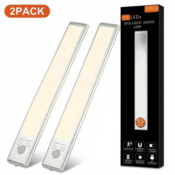 Under Cabinet Lighting, Wireless Motion Sensor Light Indoor, Rechargeable 3-Color Dimmable LED Closet Lights, Magnetic Stick-On Night Bar for Kitchen, Counter, Wardrobe & Stairs