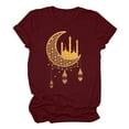 thumbnail image 5 of Penkiiy Happy Ramadan Tops Blouse for Women Women's Graphic Tees Moon Print Short Sleeve Round Neck T Shirts Tops XL Wine, 5 of 6