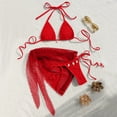 thumbnail image 2 of IYYVV Women'S 3 Piece Swimsuit Fishnet Halter Triangle String Bikini Set Bathing Suit With Tie Side Cover Up Beach Skirt Red XL, 2 of 4