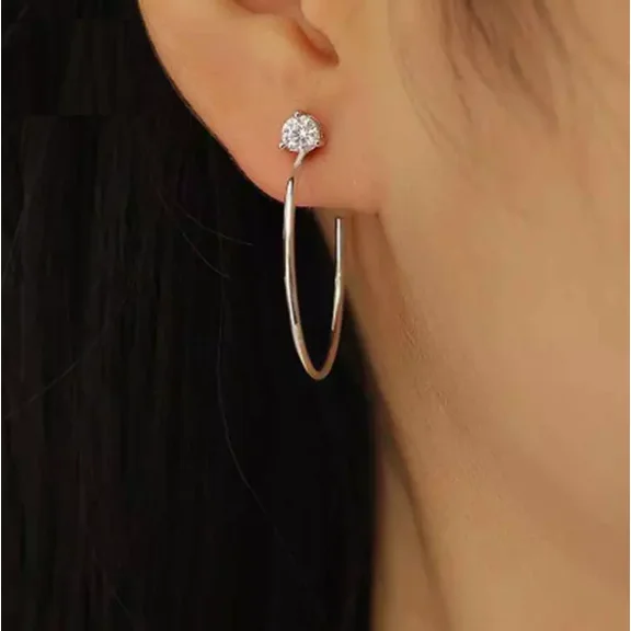 14K White Gold Plated 2Ct Round Cut Lab Created Diamond Hoop Earrings Women's