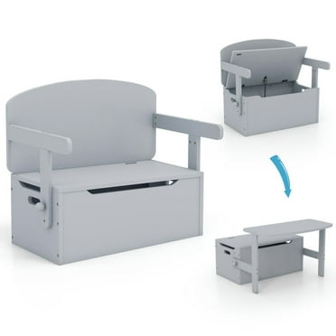 Spaco 3-in-1 Kids Convertible Storage Bench Wood Activity Table and Chair Set-Gray, Toddler Table and Chair Set for Arts & Crafts, Snack Time, Homeschooling, Homework