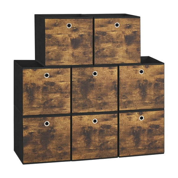 Set of 8 Cube Storage Bins, 11.8x11.8x11.8 Inch Foldable Fabric Boxes with Handles for Closet Organizer, Rustic Brown and Black