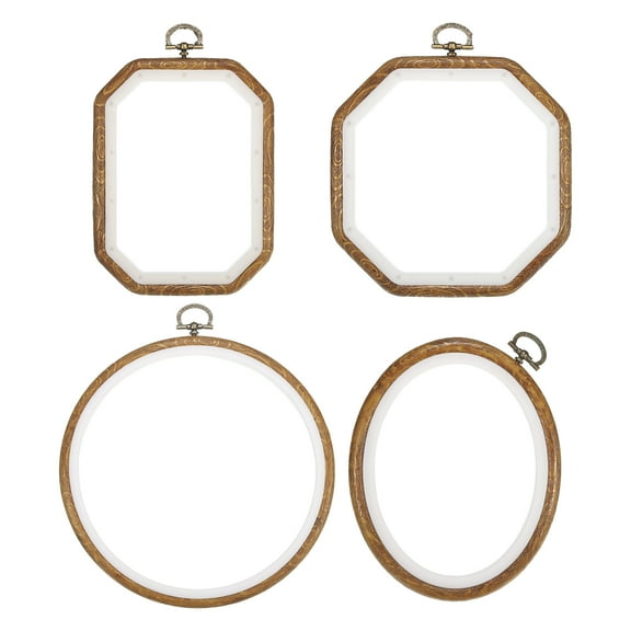 Uxcell Embroidery Hoops Set Imitated Wood Frame Circle Oval Rectangular Octagonal Cross Stitch Ring, 4 Pack